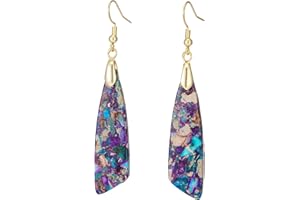 PLUMISS Boho Women Natural Stone Earrings Unique Healing Imperial Jasper Gemstone Energy Hypoallergenic Lightweight Dangle Drop Earrings Multiple Styles Earrings Jewelry for Birthday Party Gift