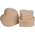 Heart Paper Mache Boxes with Lids (Set of 3) - Brown Kraft Paper Nesting Gift Boxes - Crafting Paper Mache Heart Box with Lid for Custom Decoration - Durable Paper Mache Box for Versatile Storage