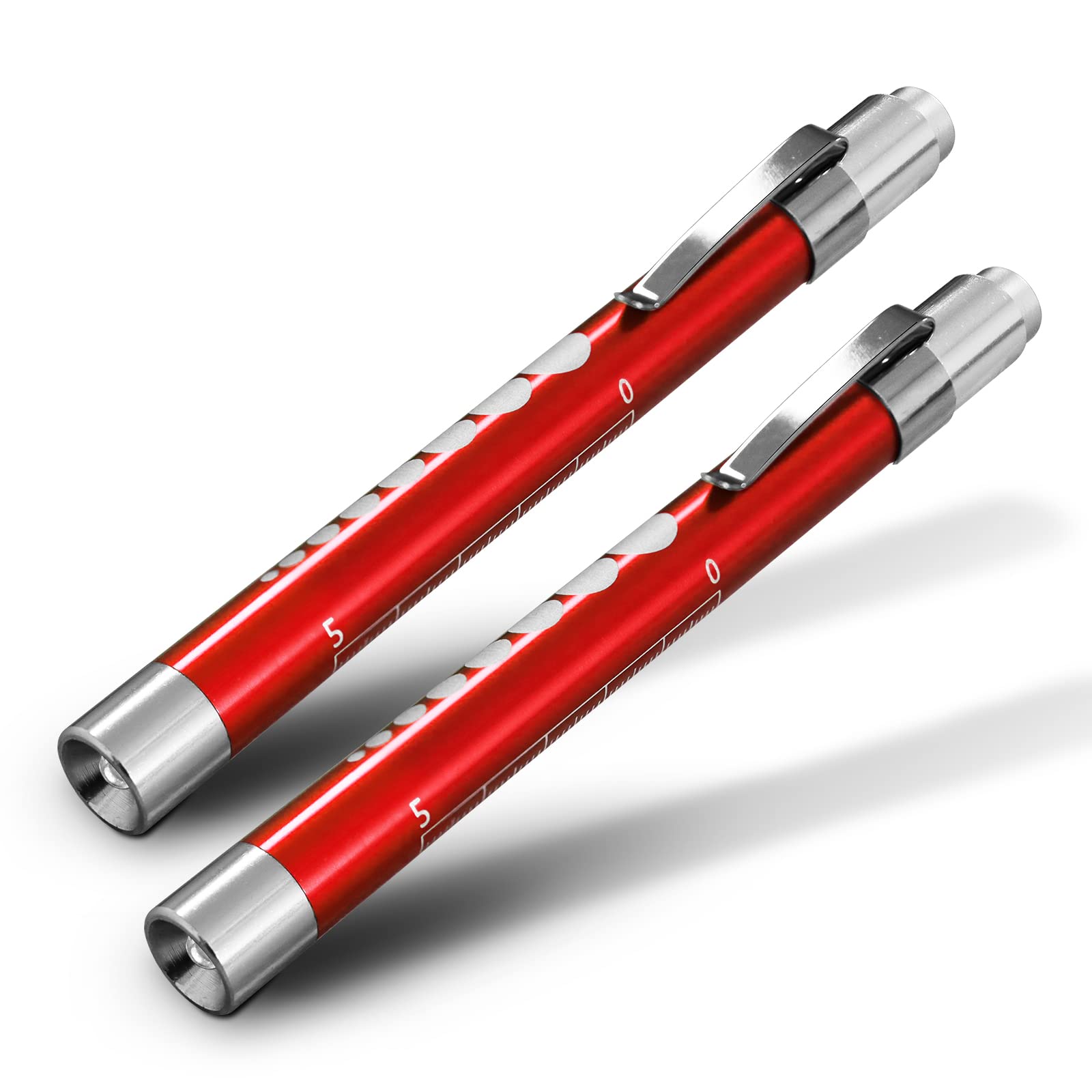 2pc Red, RE-GEN Aluminium Re-Usable LED Doctors Nurses Pen Light Pupil Gauge Pocket Clip Torch Flashlight