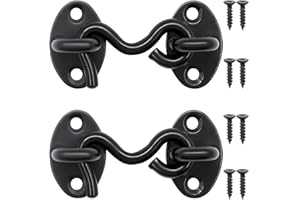 QJZXUEZHEN 2Pcs 2 inch Barn Door Lock, Cabin Hook Eye Latch Gate Door Swivel Window Door Hook with Mounting Screws (Black)