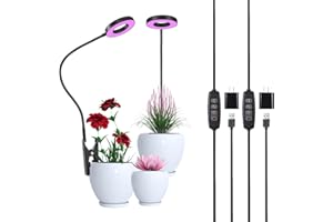 HYWYIMLAIT Led Grow Lights for Indoor Small Plants, Black Grow Lamp with 5V 2A Adapters, Full Spectrum 48LEDs Red+Blue+Yellow with 3/9/12H Timer & 10 Dimmable Levels, 360°Gooseneck Plant Light, 2 Pack