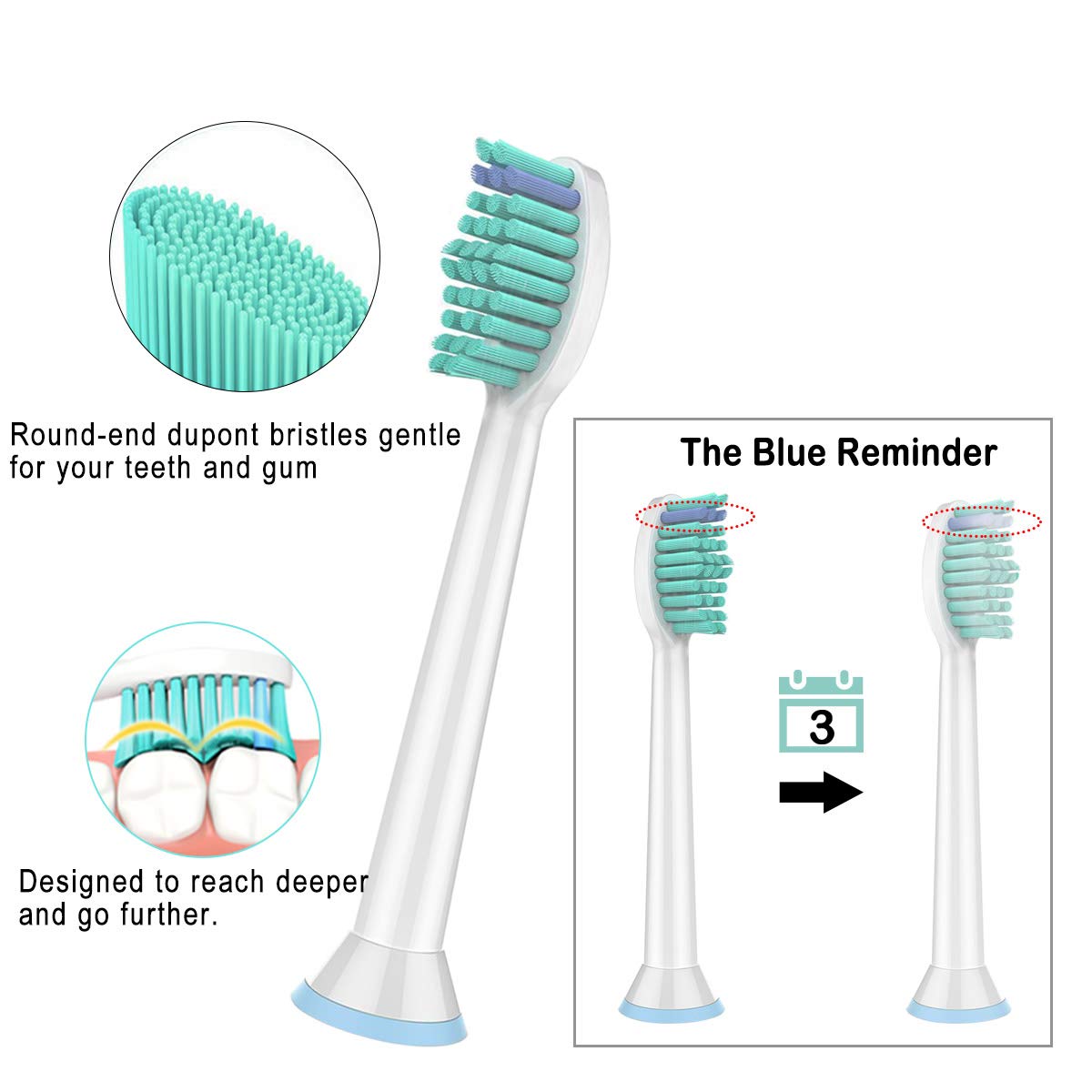 Replacement Toothbrush Heads,10Pack Replacement Heads for Phillips Sonicare DiamondClean,FlexCare,HealthyWhite,EasyClean,Essence+(plus),More Sonic Snap-On Brush Handles