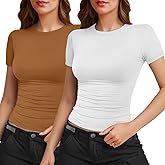 YOGINGO Womens Basic Short Sleeve Crew Neck T Shirt Slim Fit Tees 2024 Fall Y2k Going Out Crop Tops Fittd Tight Shirts