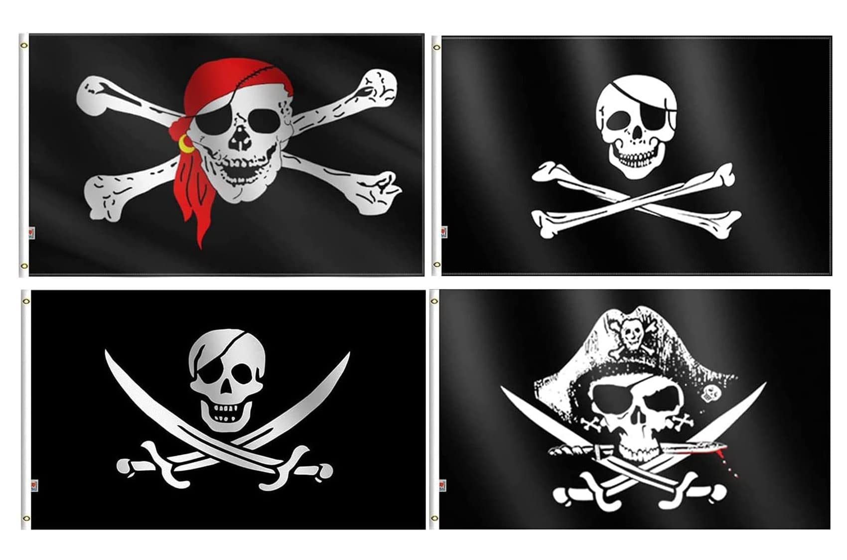 rhungift Pirate Red Scarf Flag Large 3x5 Ft, Moderate-Outdoor Both Sides 100D Polyester,Canvas Header and Double Stitched - Halloween Flags Jolly Roger Black Beard Pirates flags