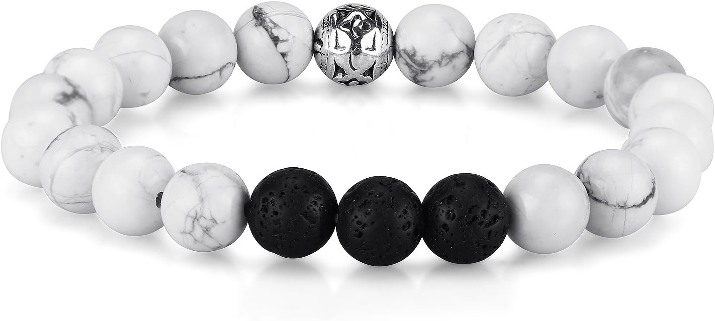 JoyJon Chakra Bracelet Lava Rock Stone Essential Oil Diffuser Natural Amazonite Gemstone Beads Men Women Bracelets (Marble)