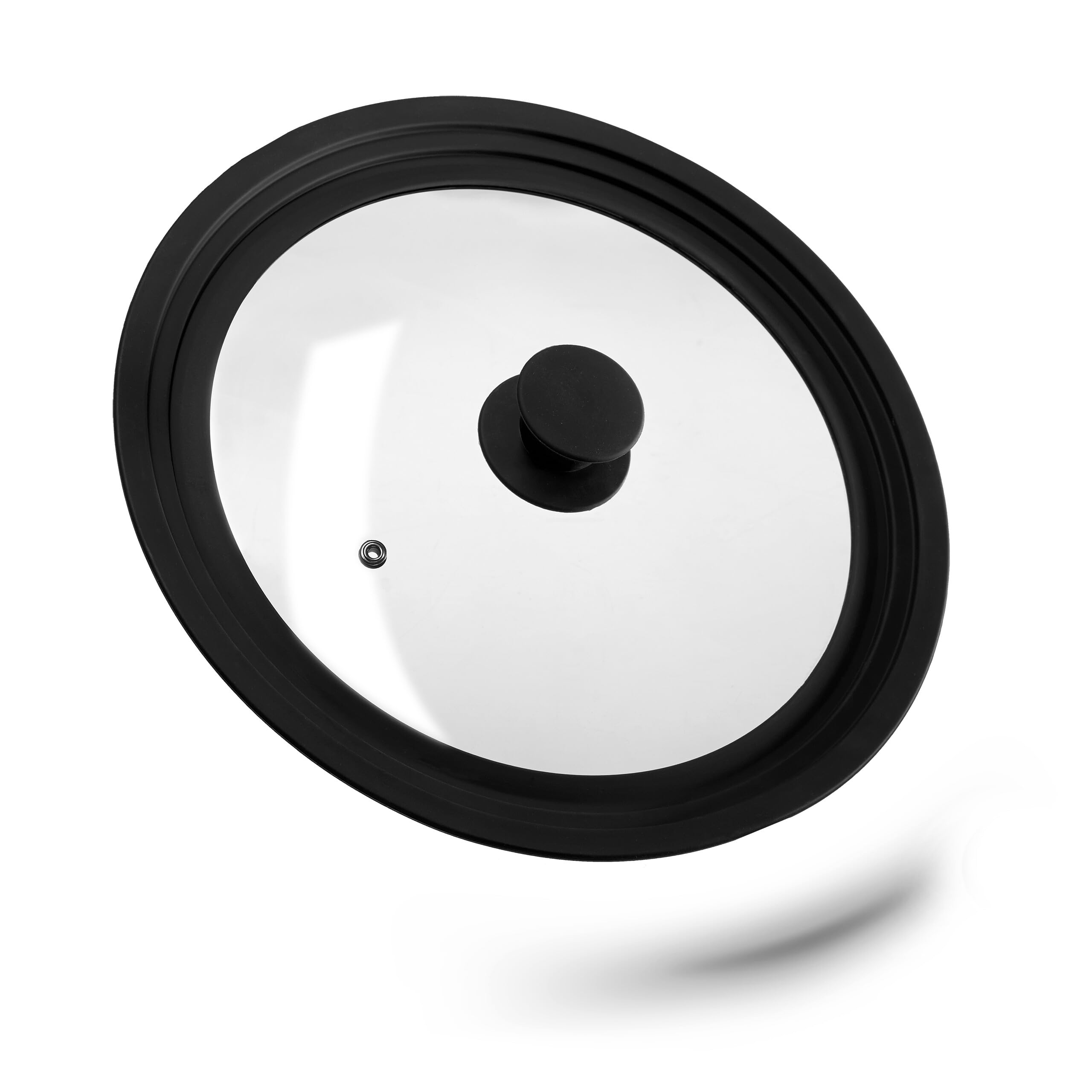Relaxdays Saucepan Lid, Glass Cover, Universal, 26-30 cm, Silicone Rim, Black