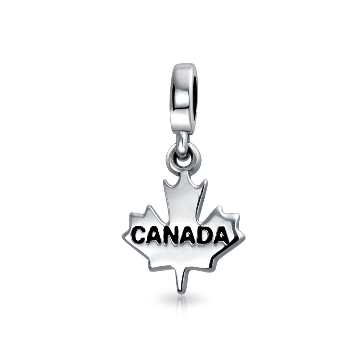 Bling Jewelry Personalized Canadian Vacation Tourism Travel Dangle Canada Maple Leaf Bead Charm For Women Teen Oxidized .925 Silver For European Bracelet