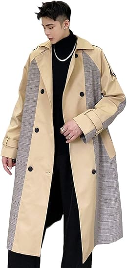 Amazon Yyq Shop ロングコート メンズ 長袖 ゆったり トレンチコート バイカラー チェック柄 ファッション コート ロング丈 スタイリッシュ アウター 切り替え おしゃれ 秋 冬 コート ジャケット 通販
