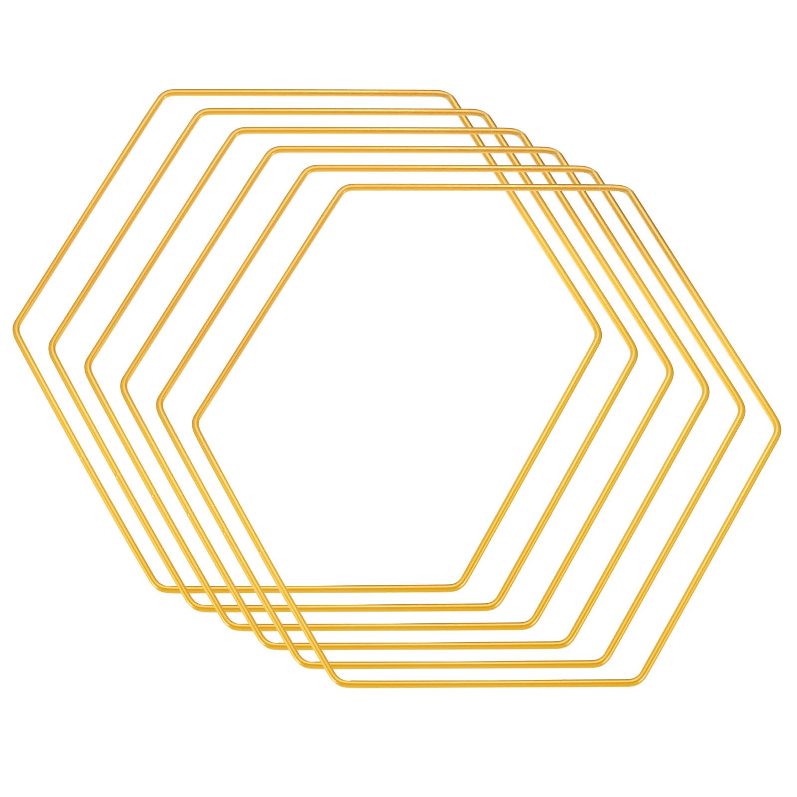 PATIKIL 7.9" Width Hexagon Dream Catcher Rings, 6 Pcs Metal Macrame Wreath Floral Ring Hoop for Home DIY Craft Wedding Wall Hanging Decoration, Gold Tone
