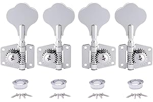 Metallor Bass Tuning Machines Tuning Pegs Tuning Keys Machine Heads Tuners Vintage Open Gear 2 Left 2 Right for P Bass J Bass Guitar Parts Replacement Chrome.