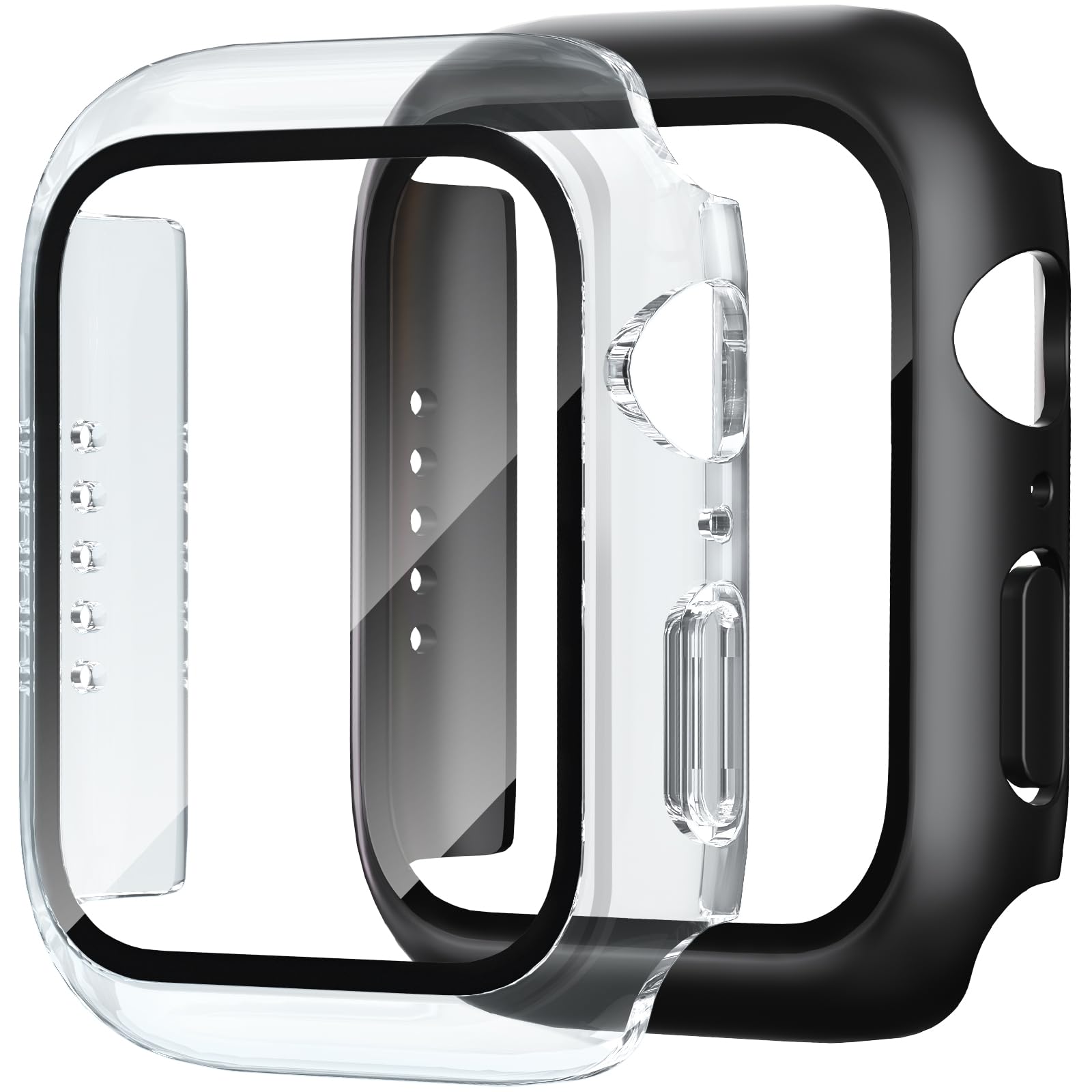 Photo 1 of Foamia 2 Pack Case for Apple Watch Screen Protector, Hard PC Case with Tempered Glass Protective Cover Guard Bumper, Slim Apple Watch Cover for iWatch Series 9 8 7 - Black/Clear 45mm