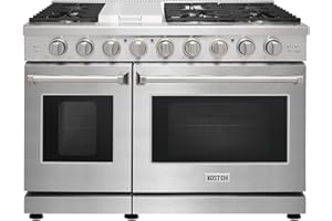 KOSTCH 48 inch Pro-Style Natural Gas Range or Liquid Propane Gas Range with 6 Burners & 1 Griddle Cooktop, Double 4.6 cu. ft. and 2.2 cu. ft. Oven, in Stainless Steel - KOS-48RG03M (Stainless Steel)