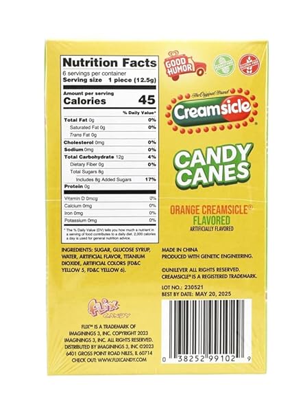 GOOD HUMOR ORANGE CREAMSICLE CANDY CANES – 2.64OZ (6 COUNT)