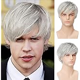 Kaneles Grey Short Wigs for Men Fluffy Wig Natural Halloween Cosplay Hair Male Wig (Gray)