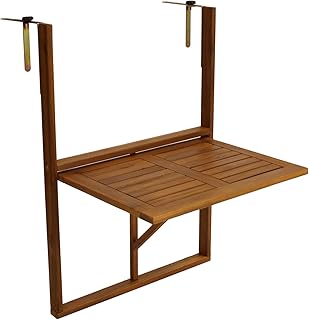 DEGAMO Balkonhängetisch 60x40cm klappbar, Akazie, verstellbare Halterung