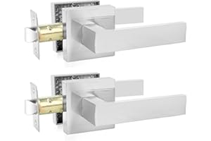 KAMOTA Passage Door Levers, 2 Pack Satin Nickel Heavy-Duty Keyless Door Handles, Square Non-Locking Door Knobs, Right and Left Handed for Closets, Hallways and Conference Rooms