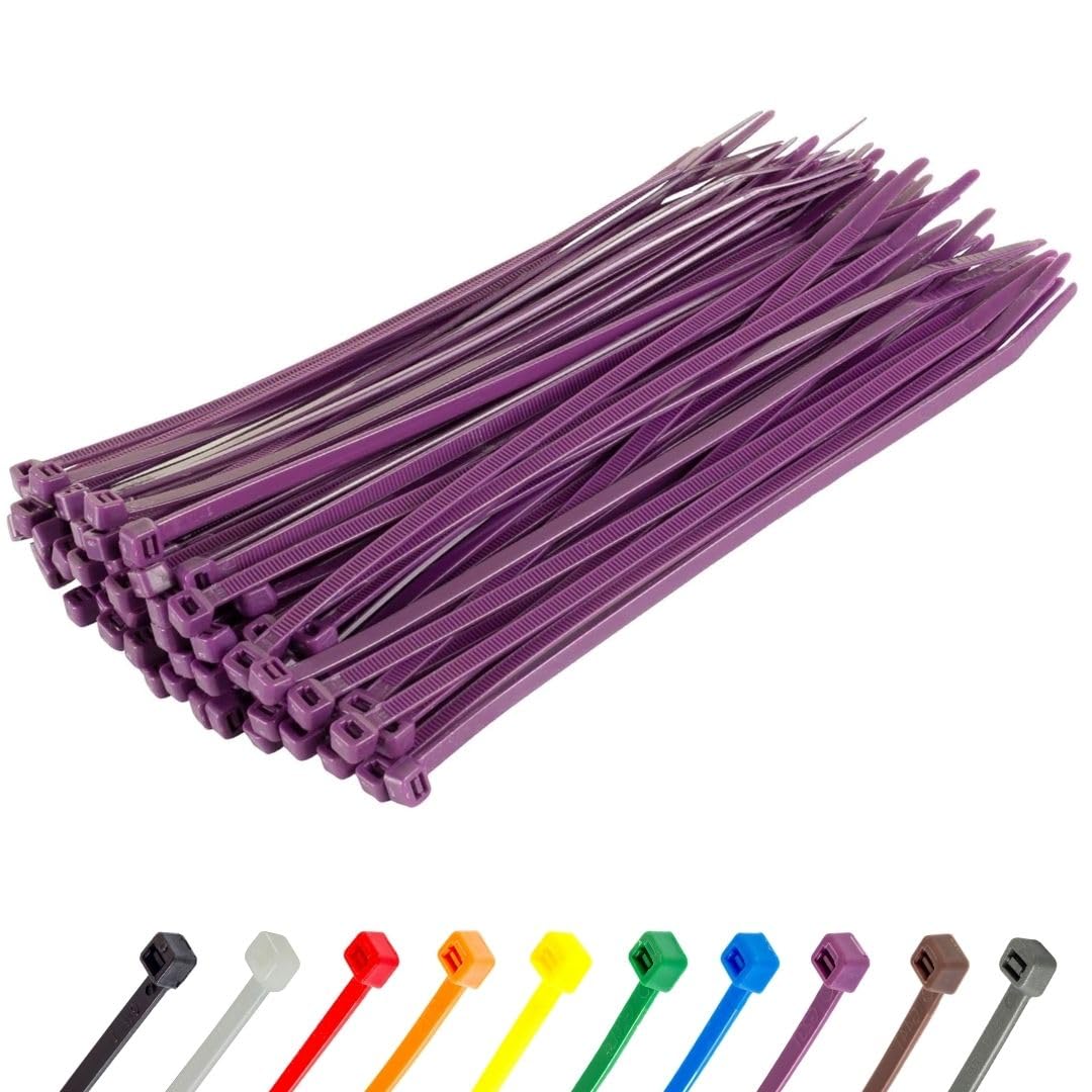 Gocableties Purple Cable Ties, 300mm x 3.6mm, Pack of 100, 12” Premium Nylon Zip Ties, Multi-Purpose Plastic Tie Wraps, Secure Self-Locking Mechanism, for Home, Garden, Office and DIY