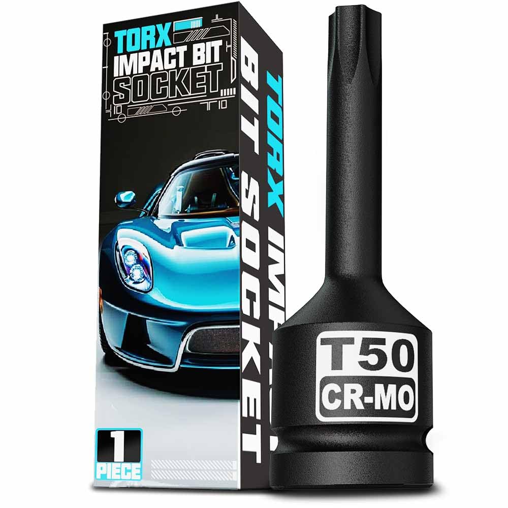 KIRXST 1/2" Drive T50 Torx Bit Socket, 6 Point Star Impact Socket, Impact Torx Bit Sockets for Automotive Repair