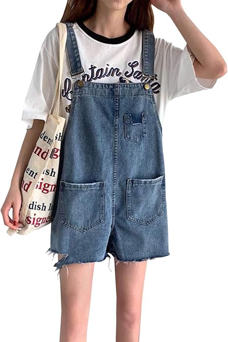 Amazon Duwei ドゥウェイ サロペット ショートパンツ デニム レディース ダメージ加工 ショートパンツ デニム ゆったり サロペット ショートパンツ オールインワン カジュアル 韓国ファッション オールインワン 通販