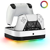 Puning PS5 Controller Charger Station,Fast Charging Dual PS5 Controller Stand Compatible with PlayStation 5 Dualsense Edge Gamepad & 9 RGB LED Lights and Cable