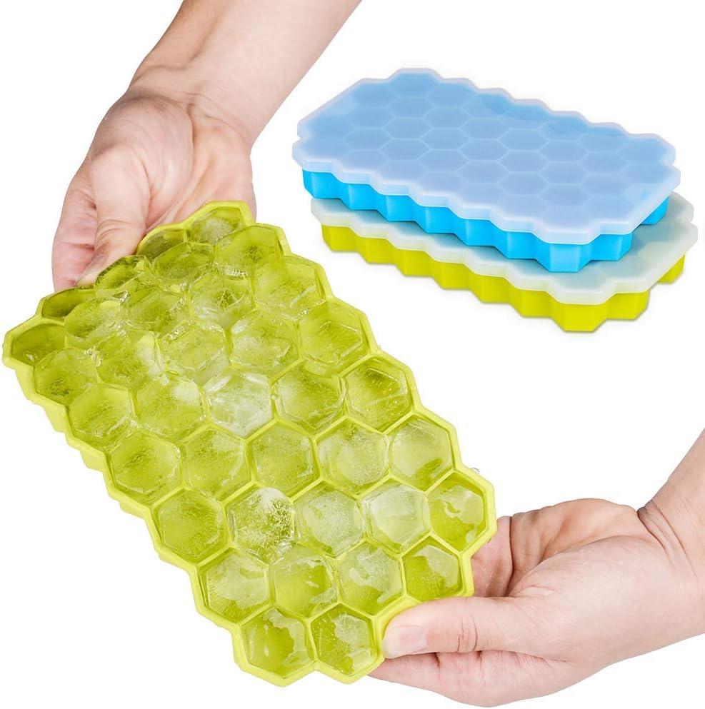 Ice Cube Tray Ninonly 37 Grid Ice Cube Mold with Removable Lids Food Grade Ice Molds for Family, Party, Bars, Chilling Bourbon Whiskey, Cocktail, and Beverages