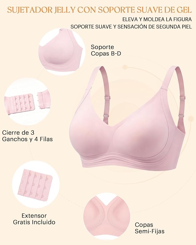 Invisible Sujetador Mujer Diario Seamless Sujetador Soft Sujetador Yoga Rosa M
