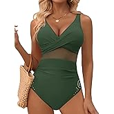 Dridreo Womens One Piece Swimsuit Petal Hollow Curvy Mesh Tummy Control Bathing Suits for Women