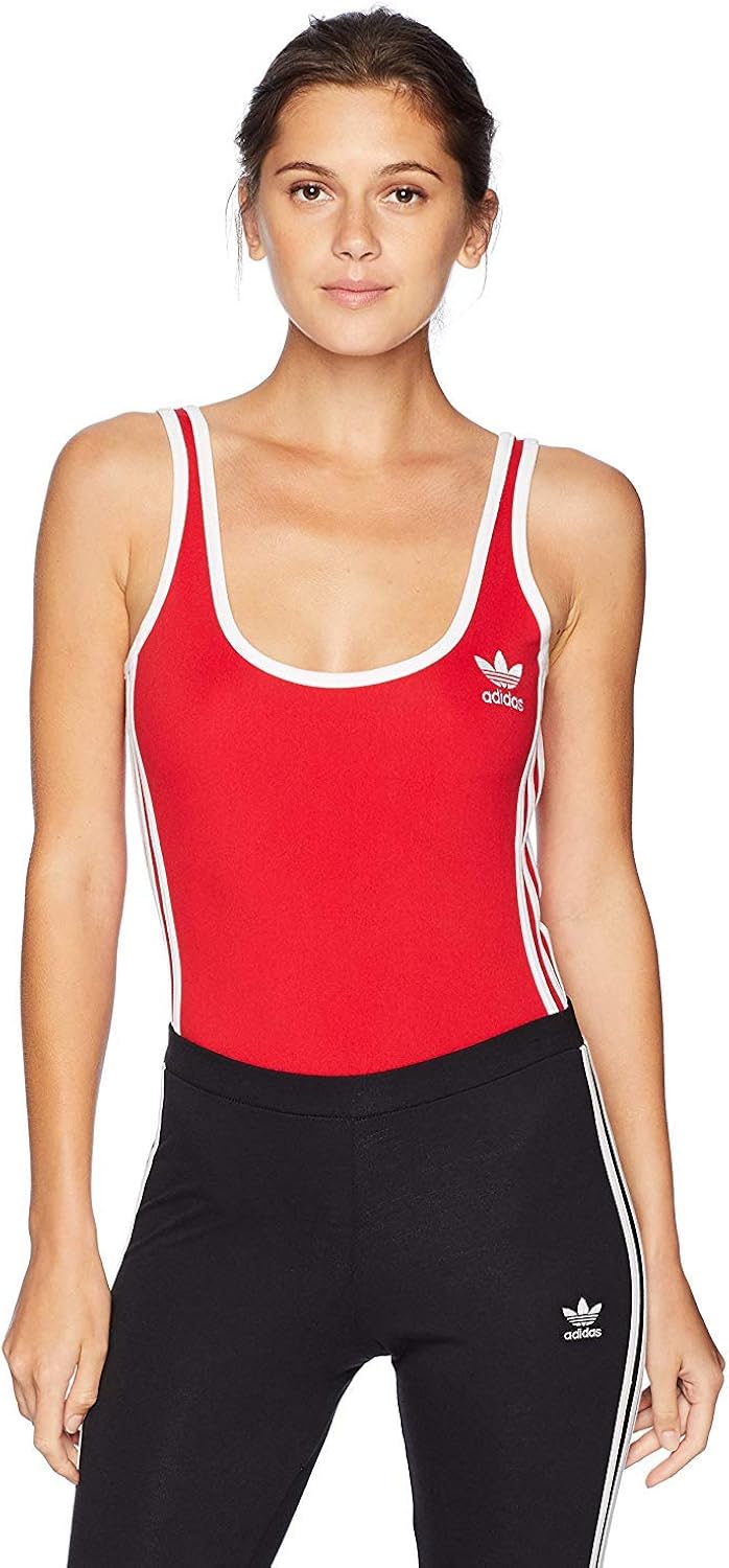 adidas 3 stripe bodysuit red