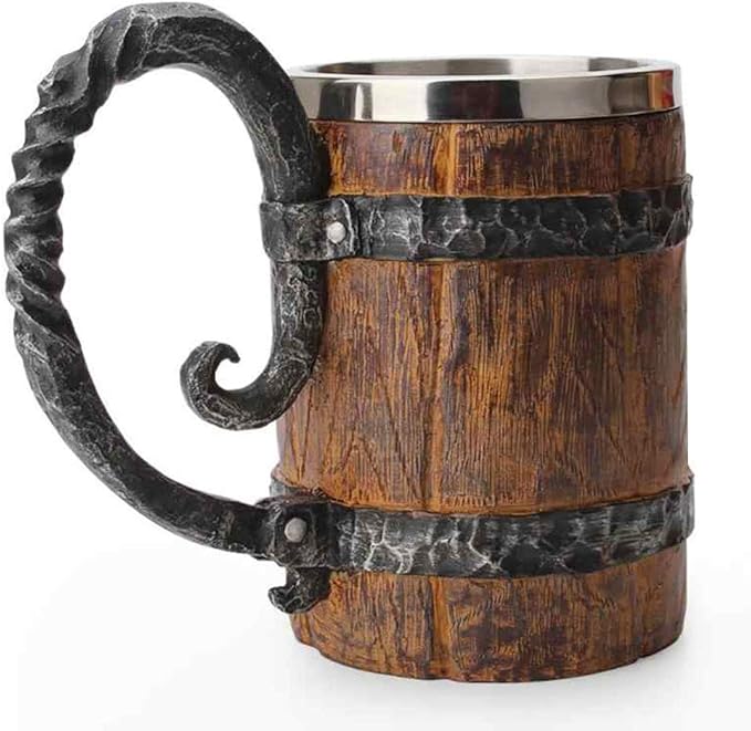 Dusdombr Wooden Barrel Beer Mug, Bucket Shaped Drinkware With Handle