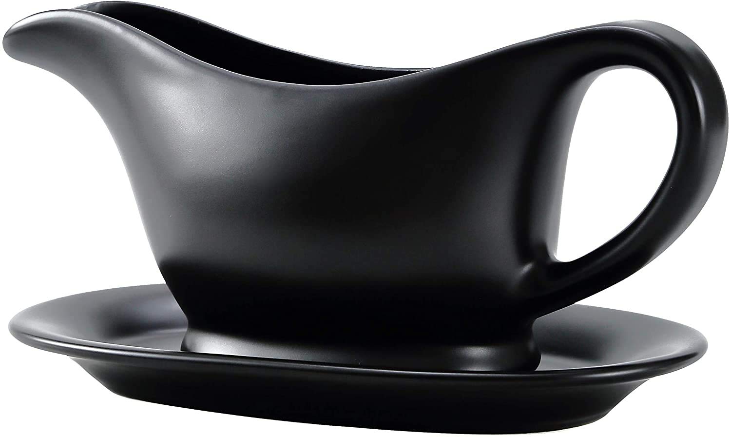 Bruntmor Ceramic Gravy Boat and Tray, For Salad Dressings, Milk,Broth, Creamer, Microwave &amp; Dishwasher Safe 11Oz, Black