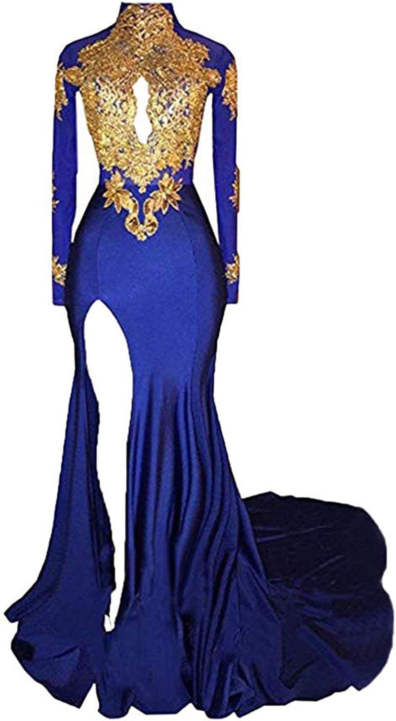 LINDO NOIVA LPM41 Vestido de Fiesta de Sirena de Manga Larga con