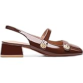 Slingback Mary Jane Heels for Women Low Block Heel Closed Square Toe Pump Shoes Heels Classic Daily Office Dressy Shoes