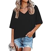 UNCLECAT Womens V Neck T Shirts Summer Trendy Short Sleeve Shirts Loose Casual Tops Tee