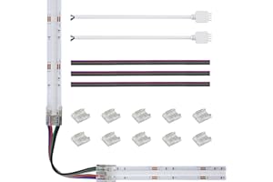 Tatazone 10pcs 4PIN Transparent COB Connectors for RGB COB Light Strips Solerless Connection (10mm-4PIN-RGB-Strip to Wire) with 5pcs 15cm Long Wires