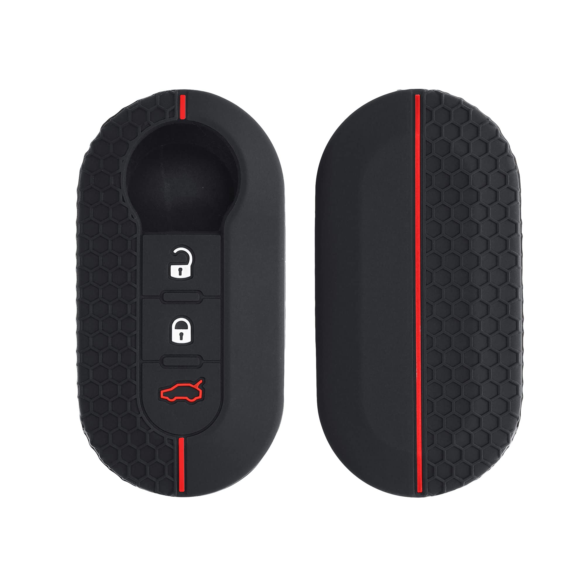 kwmobile Car Key Cover - Compatible with Fiat Lancia 3 Button Car Flip Key - Silicone Protective Case - Black/Red