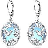 Hummingbird Earrings Sterling Silver Black Onyx Oval Hummingbird Dangle Leverback Earrings Gold Plated Flower Drop Earrings Jewelry Gifts for Women Girls