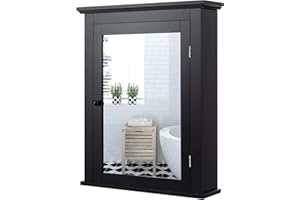 Tangkula Bathroom Cabinet with Mirror, Mirrored Wall-Mounted Storage Medicine Cabinet w/Single Door & Adjustable Shelf in 5 P