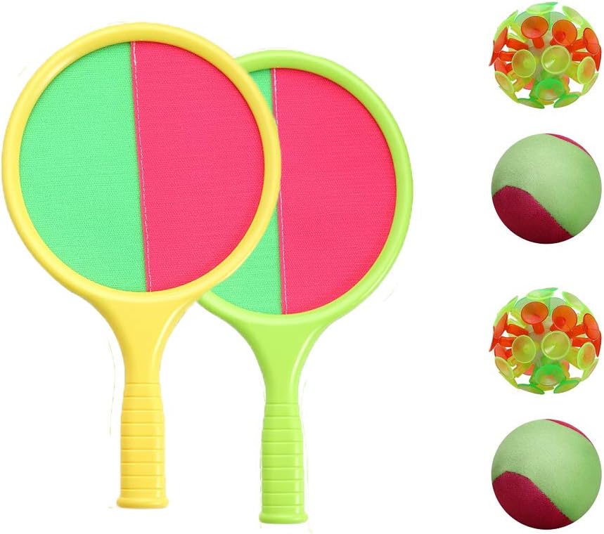 TOCO FREIDO Self-Stick Toss and Catch Game Set, Paddles and Toss Ball Sports Game with 2 Paddles, 2 Balls（1 Plush Balls & 1 Adsorption Ball） for Kids Gift Idea