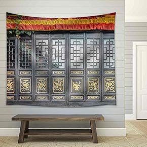 The Antique Carved Wooden Doors - Fabric Wall Tapestry Home Decor - 51x60 inches