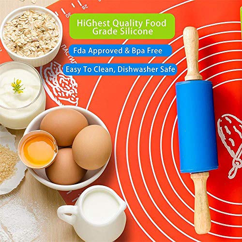 Axiba Silicone Rolling Pin Non-Stick Surface Wooden Handle for Kid Kitchen Cooking Baking Tool (Red)