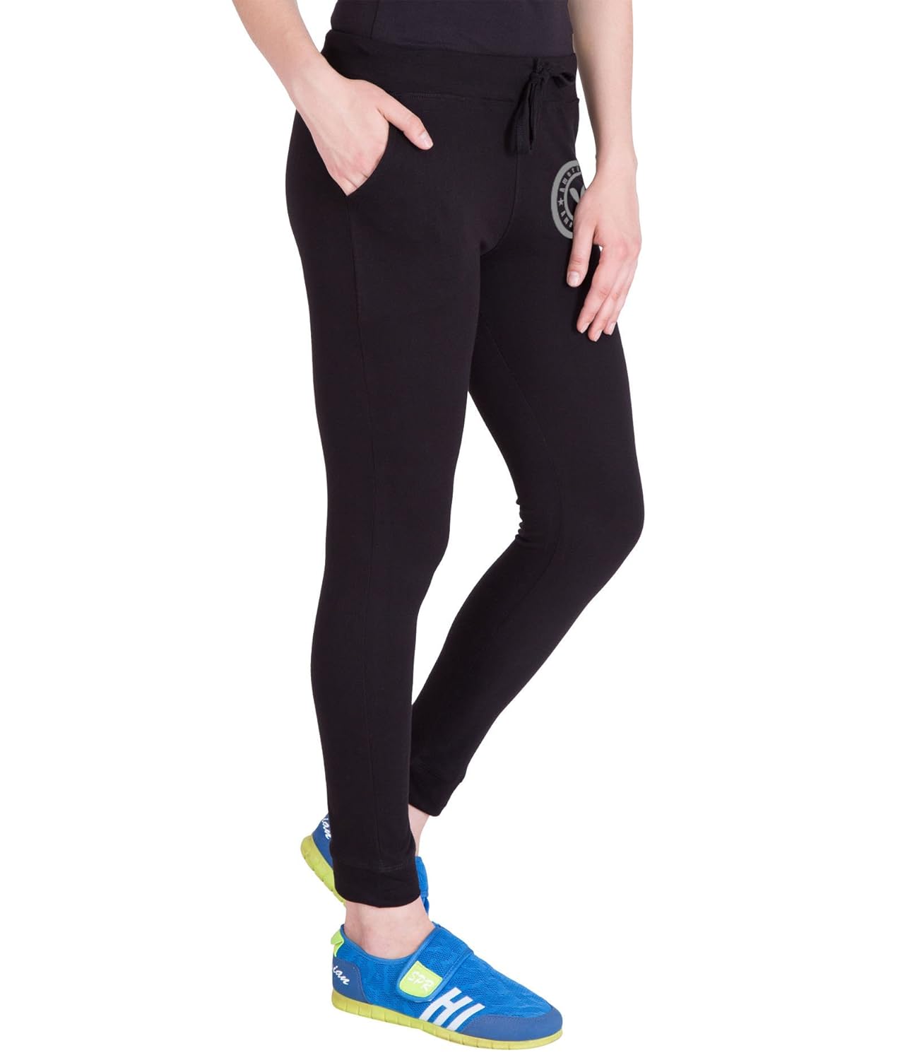 american-elm women's black slim fit printed trackwear