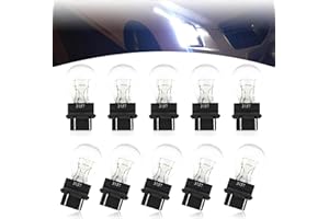pinflaw Pack-10 Automotive 3157 Brake Light, 12V 21/5W Dual Contact Double-filament Shockproof Halogen Bulb, Plug-in Standard Interface Quartz Glass Bulb, Universal for Cars Bulb Replacement (White)