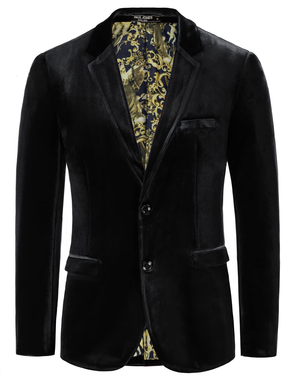 Photo 1 of PJ PAUL JONES Men's Velvet Blazer Slim Fit Stylish Notch Lapel Suit Jacket 2 Button Sport Coats for Dinner Prom Party Black M
