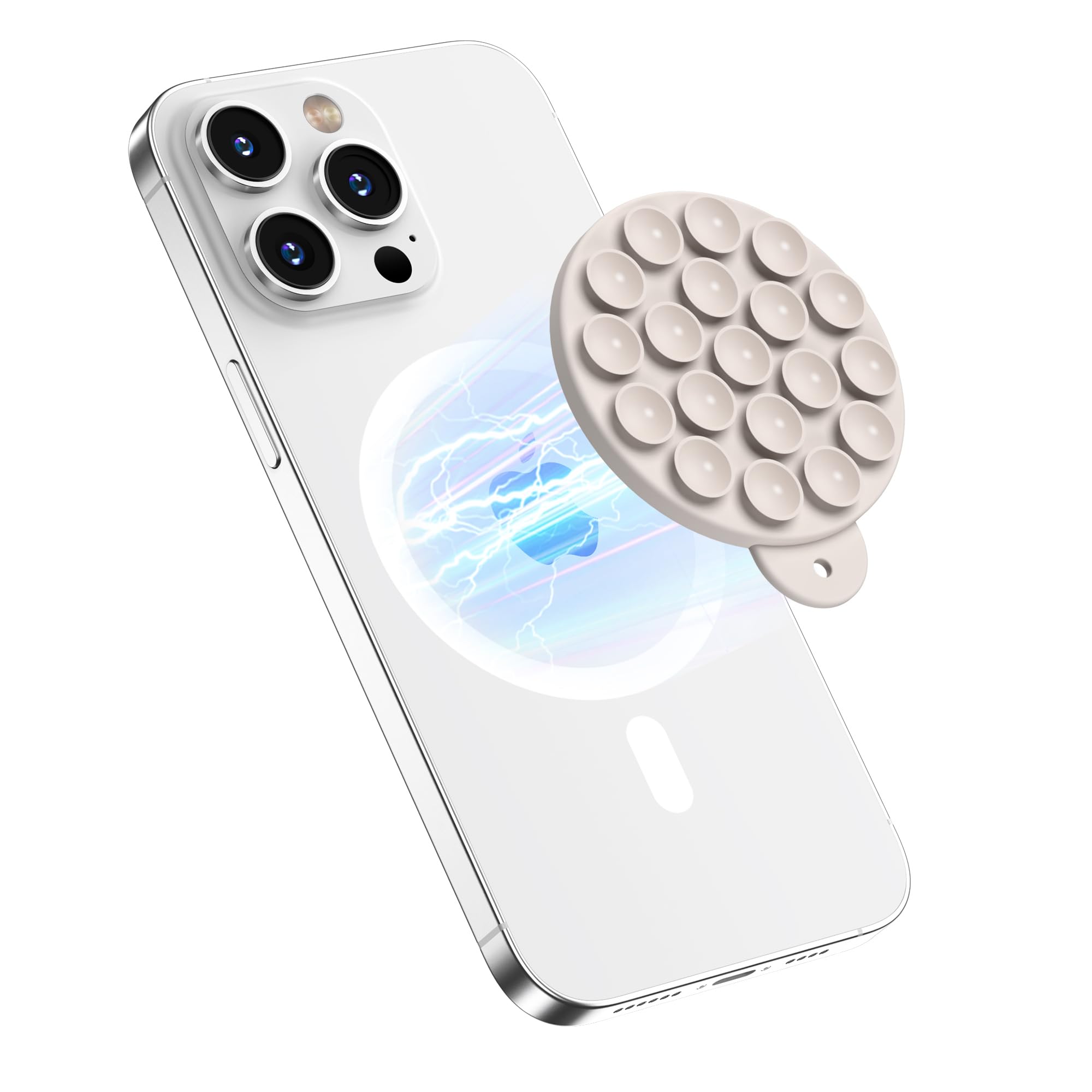 Photo 1 of HSAOHD Magnetic Suction Cup Phone Mount for MagSafe Case, Silicone Hands-Free Grip Holder for iPhone and Android, Mirror Shower Phone Stand for Makeup FaceTime Gym Kitchen Bathroom, Stone