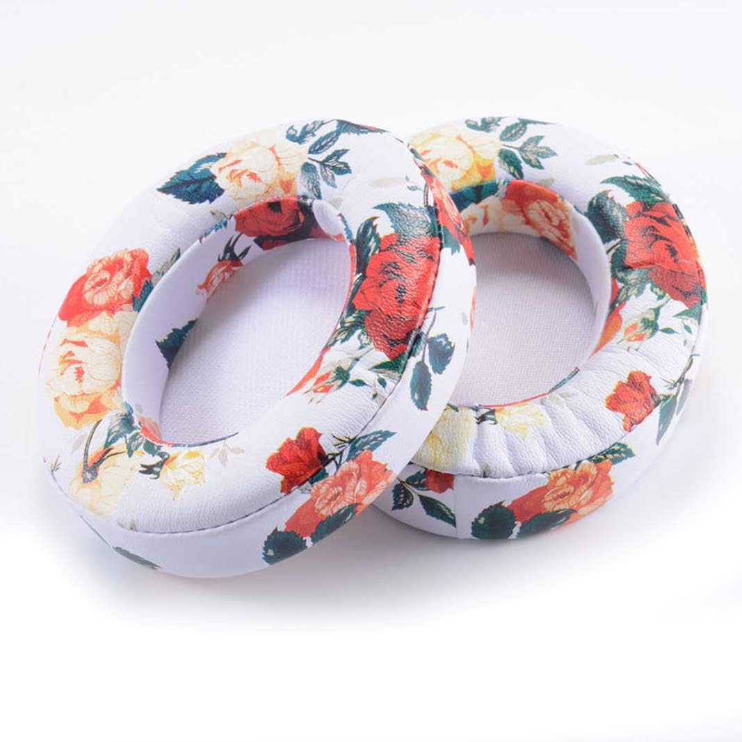 Miayaya Replacement Ear Pads Cushions For Beats Studio 2.0 Wired/Wireless B0500 B0501 Headphone & Beats Studio 3.0 Headphone Ear Cup Earmuffs Earpads (White Printing Flower)