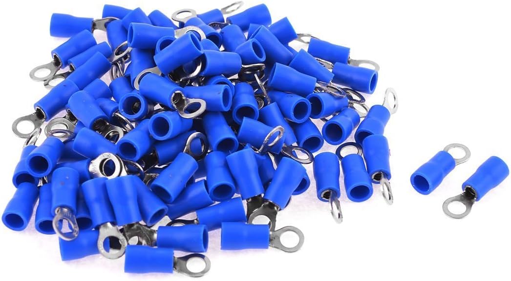 uxcell 100 x Blue Insulating Sleeve Ring Terminals Cable Lug RV2-4 AWG 16-14