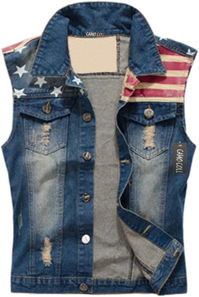 Camo Coll Men's Sleeveless Lapel Denim Vest Jacket
