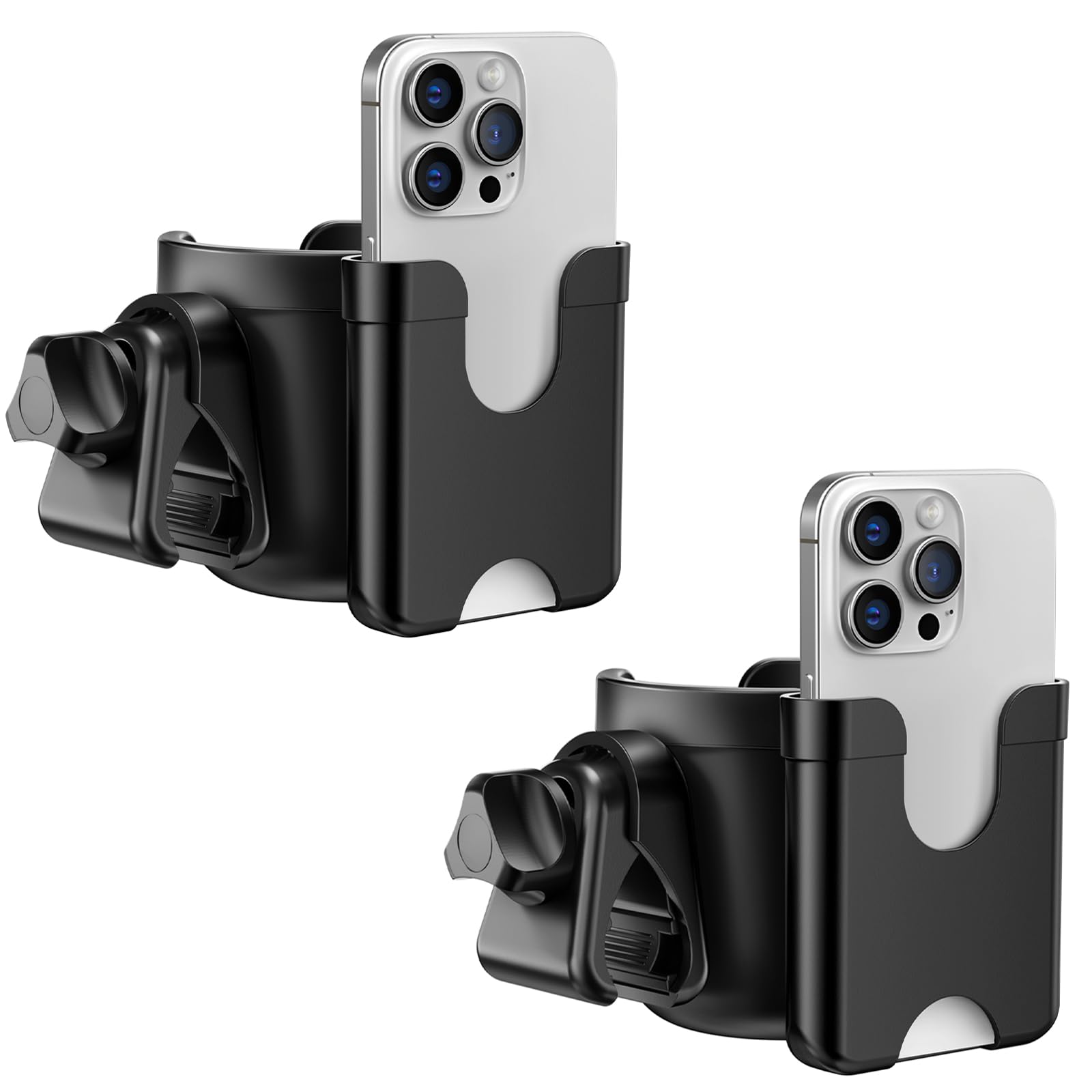 Photo 1 of Guiseapue 2 Packs Cup Holder for Walker: Stroller Cup Holder Attachment with Phone Holder, Wheelchair/Stroller Accessories for Uppababy, Nuna, Doona, Bike, Scooter, Baby Travel Essential