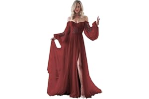 HOMDOR Long Sleeve Wedding Dress Plus Size Prom Dress 2024 Tulle Ball Gown Princess Formal Evening Gowns for Women