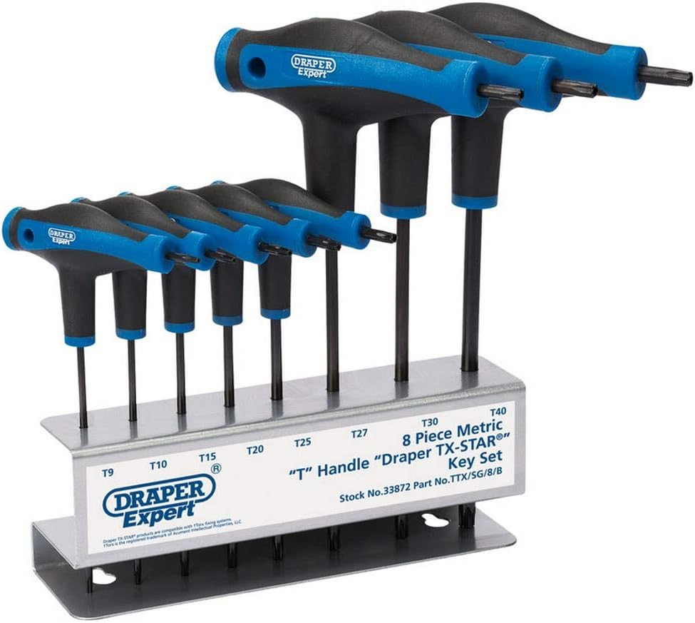Draper 33872 Expert Tx-Star T Handle Key Set including Soft Grip, 8 Pieces, Blue, 8-Piece